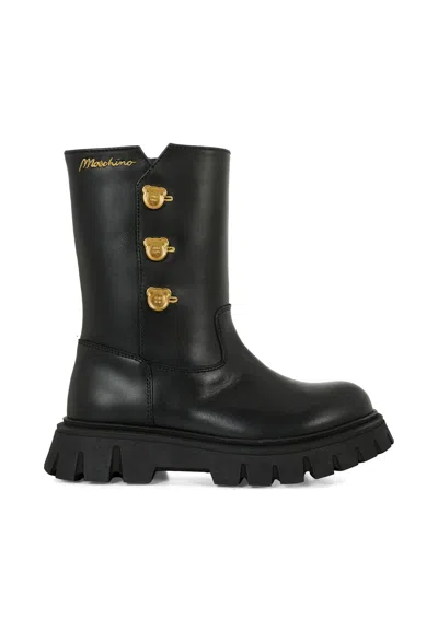 Moschino Kids' Black Boots For Girl With Logo