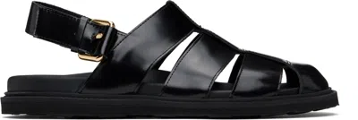 Moschino Black Brushed Calf Leather Sporty Sandals