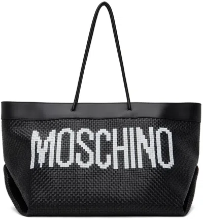 Moschino Black Calfskin Braided Tote In A2555 Fantasy Black