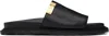 Moschino Black Calfskin Logo Plaque Sandals In Black