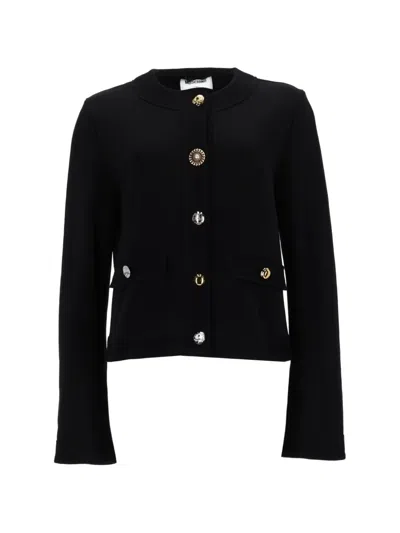 Moschino Knit Cardigan Buttons Round Neck Pockets In Black