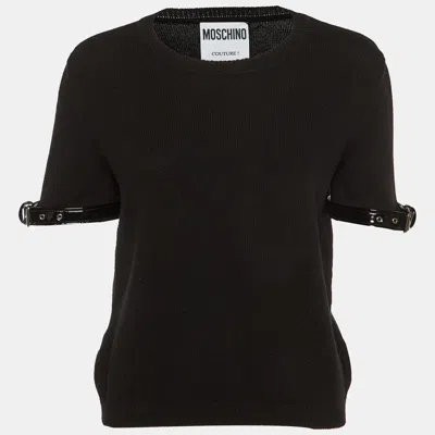 Pre-owned Moschino Black Cashmere Belted Cuff Detail Jumper L