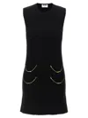 Moschino Zipper Pocket Scalloped Sleeveless Dress In Black
