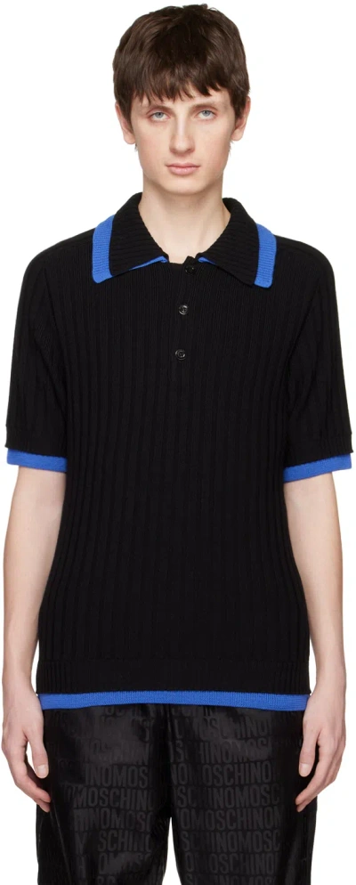 Moschino Black Contrast Trim Polo In A0555 Black