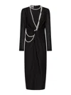 Moschino Black Midi Dress With Pearl Accents And Tailored Fit In Black
