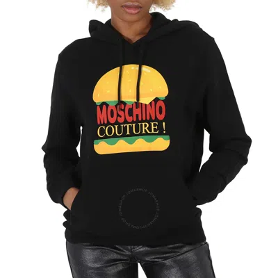 Moschino Logo Printed Drawstring Hoodie In Black