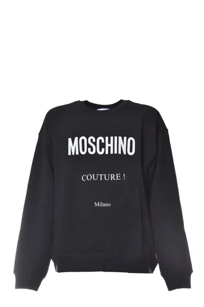 Moschino Black Cotton Crewneck Sweatshirt With Logo Print