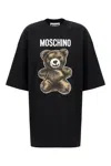 Moschino Oversized Crew Neck T-shirt Dress With Graphic Print In Black