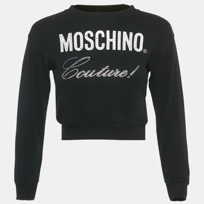 Pre-owned Moschino Black Cotton Rhinestone Sweatshirt 8 Yrs