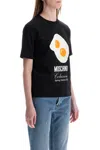 Moschino Black Cotton T-shirt With Fried Egg Print