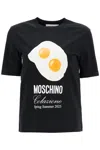 Moschino Black Cotton T-shirt With Fried Egg Print In Black