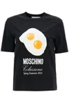 Moschino Black Cotton T-shirt With Fried Egg Print In Black