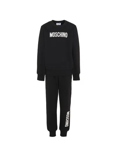 Moschino Kids' Black Cotton Tracksuit With Logo Print