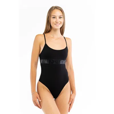 Moschino Logo-trimmed Cotton Bodysuit In Black