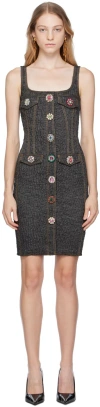 Moschino Black Crystal-cut Denim Midi Dress In J1555 Black