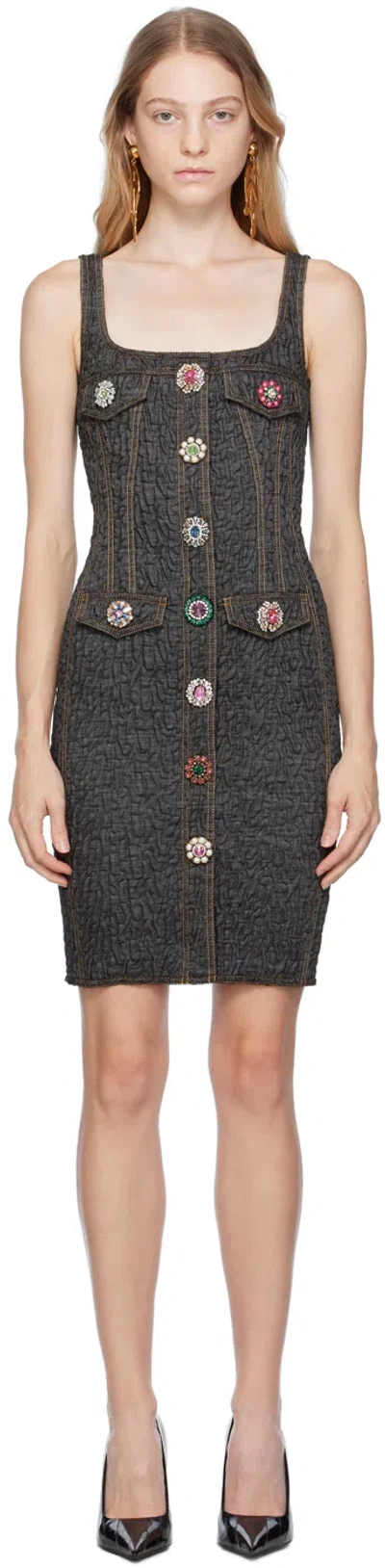 Moschino Black Crystal-cut Denim Midi Dress In J1555 Black
