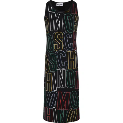 Moschino Kids' Black Dress For Girl With Logo