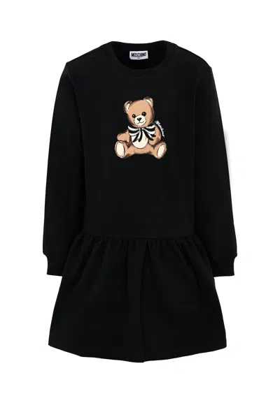Moschino Kids' Black Dress For Girl With Teddy Bear