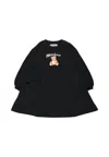 Moschino Black Dress For Girl With Teddy Bear And Logo In Black