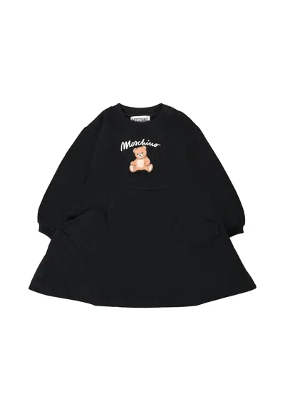 Moschino Babies' Black Dress For Girl With Teddy Bear And Logo