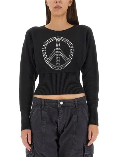 Moschino Black Embellished Round Neck Sweater