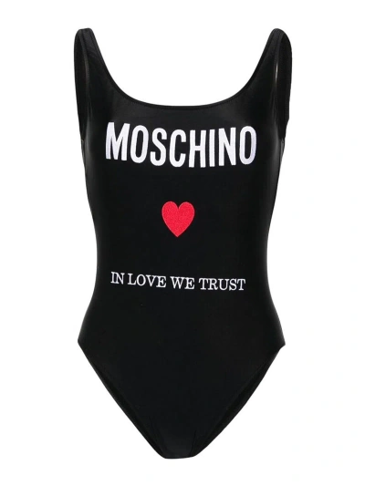 Moschino Black Embroidered Logo One-piece Swimsuit