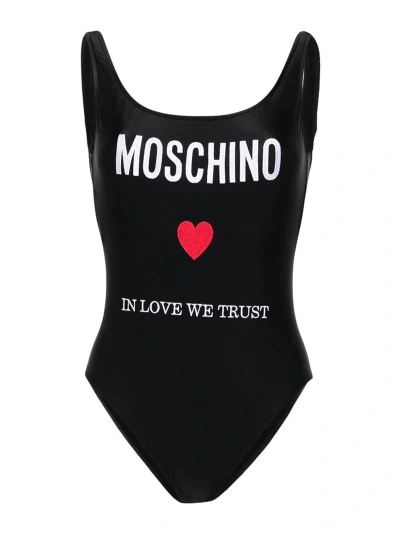 Moschino Logo One-piece Swimsuit In Black
