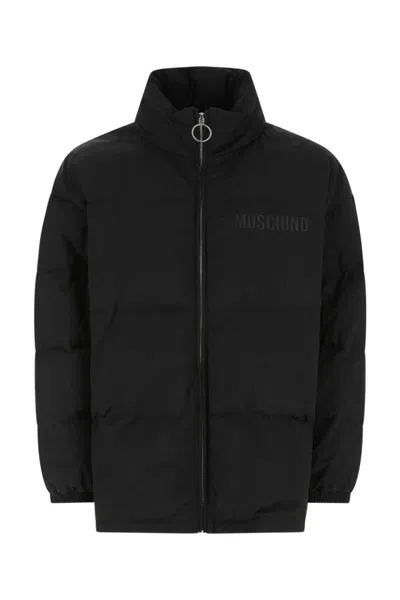 MOSCHINO BLACK EMBROIDERED LOGO PADDED JACKET