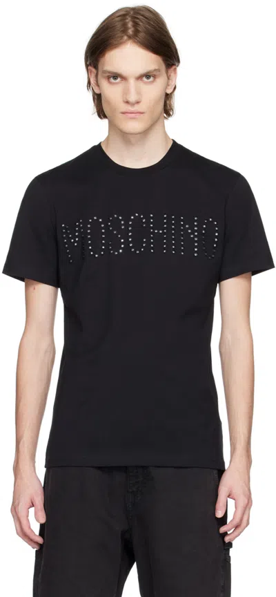 Moschino Black Embroidered T-shirt In J1555 Fantasy Print