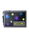 Moschino Black Five-pointed Star Letter Zipper Clutch In Black