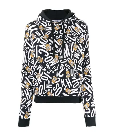 Moschino Black Full Logo Teddy Bear Hoodie
