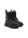 Moschino Logo Leather Combat Boots In Black