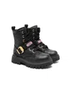 Moschino Logo Leather-trimmed Combat Boots In Black