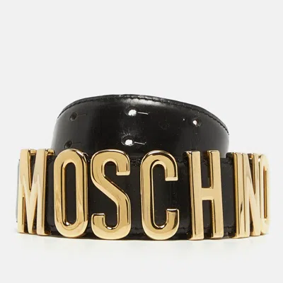 Pre-owned Moschino Black Glossy Leather Classic Logo Waist Belt