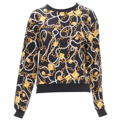 Pre-owned Moschino Black Gold Teddy Bear Chain Pearl Print Sweatshirt S
