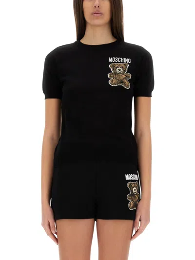 Moschino Black Graphic Crew Neck Sweater