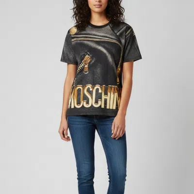 Pre-owned Moschino Black Graphic Print Cotton Jersey Crewneck T-shirt Xs