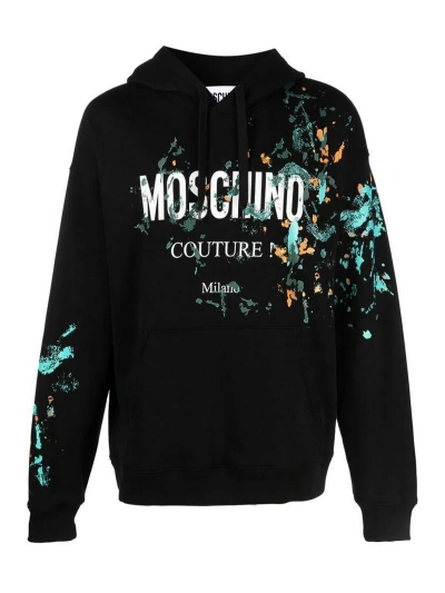 Moschino Black Graphic Print Drawstring Hoodie