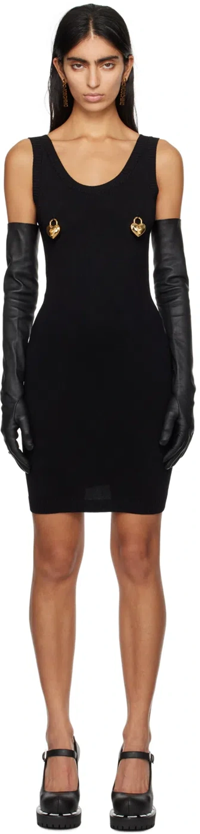 Moschino Black Heart Lock Charms Minidress In J0555 Black