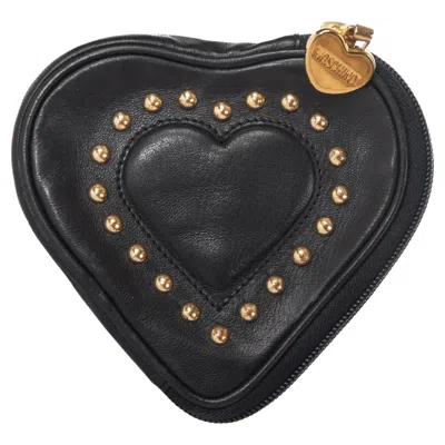 Pre-owned Moschino Black Heart-shaped Stud Leather Purse Or Cosmetic Bag, Late 1980s