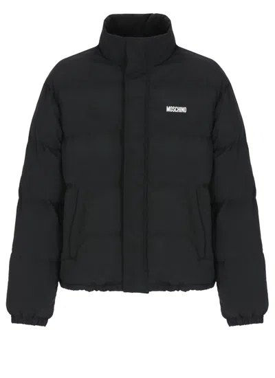 Moschino Black High Collar Drawstring Hem Short Padded Down Jacket