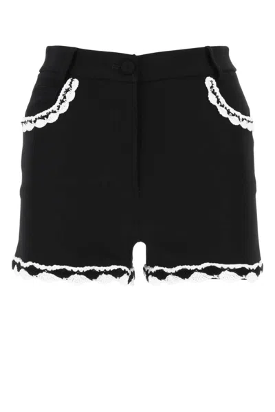MOSCHINO BLACK HIGH-WAISTED LACE-TRIM SHORTS