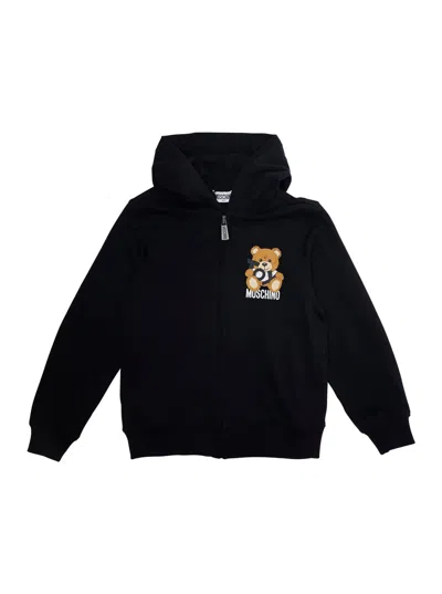 Moschino Kids' Black Hoodie With Teddy Bear Print On The Front In Cotton Boy