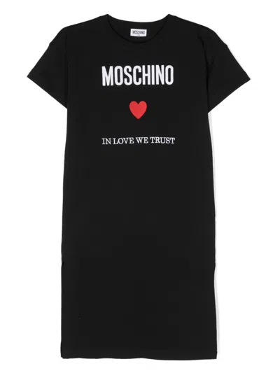 Moschino Kids' Black In Love We Trust Dress In 60100 Nero