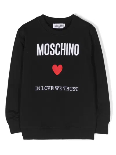 Moschino Kids' Embroidered-slogan Cotton Sweatshirt In 60100 Nero