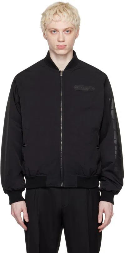 Moschino Black Insulated Bomber Jacket In A1555 Fantasy Print