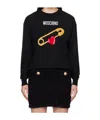 Moschino Black Intarsia Heart Safety Pin Sweater In Black