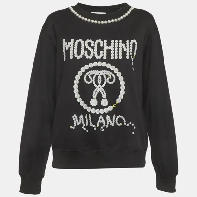Pre-owned Moschino Black Jersey Pearl Detail Sweatshirt L