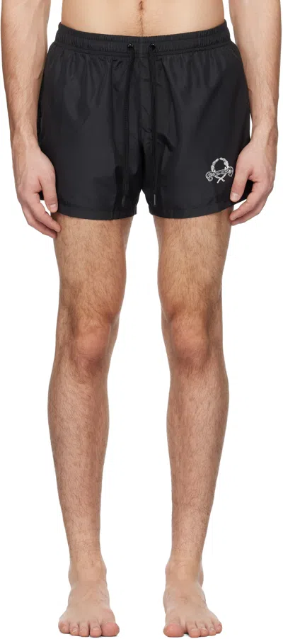 Moschino Black Graphic Swim Shorts In Multi Black