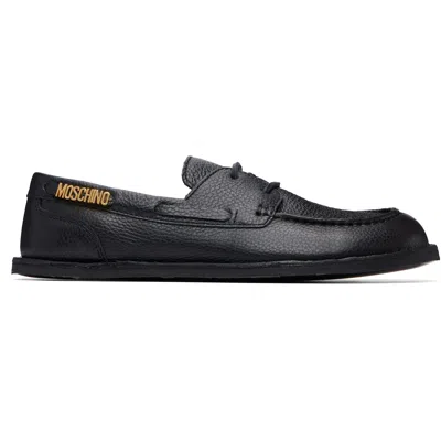 Moschino Couture Grain Leather Boat Loafers In Black